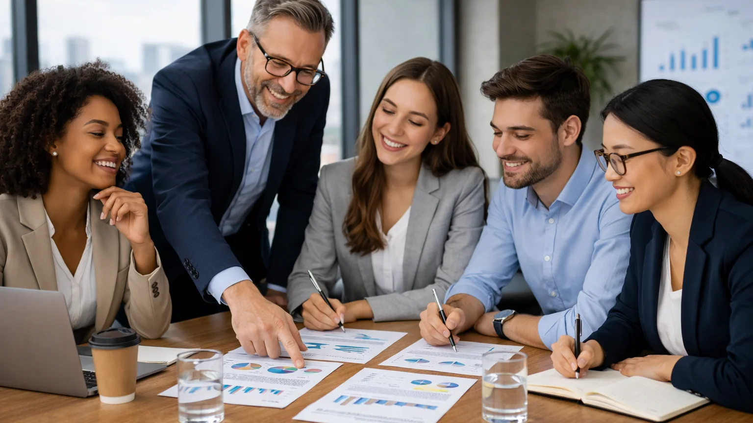 Illustration d'une équipe en collaboration autour d'un poste de travail